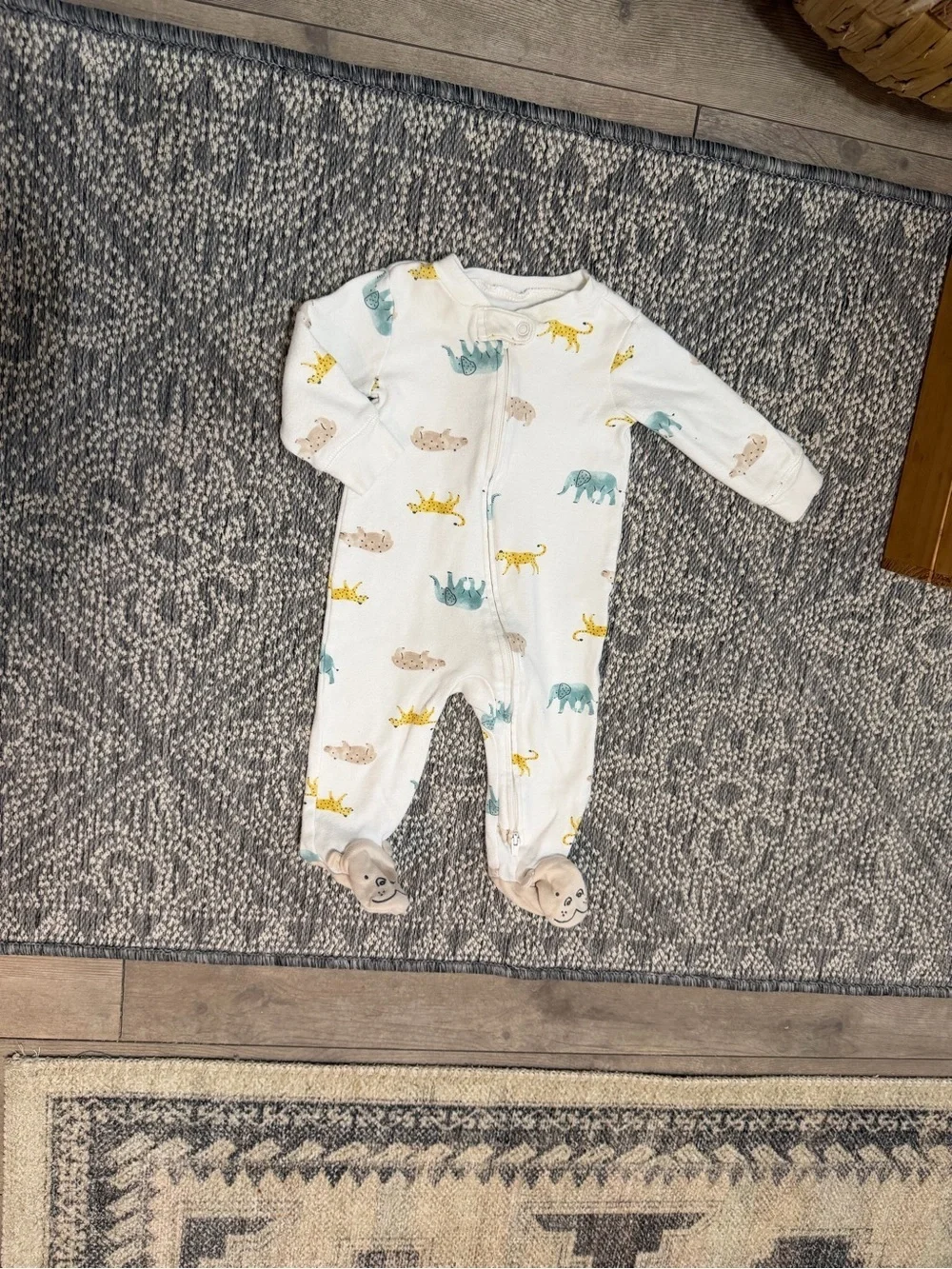 Carter's White Footed Animal Print Zip Pajamas 6 Months Baby Boy